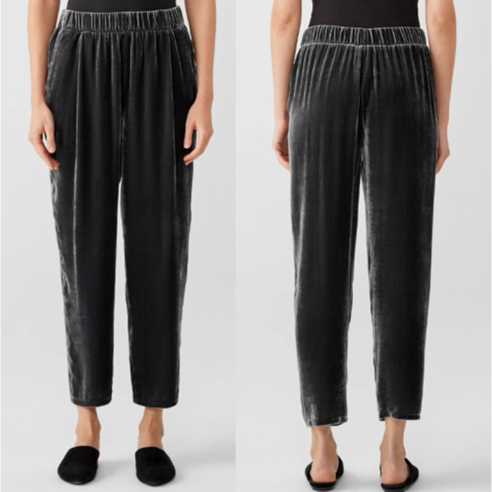 EILEEN FISHER Black Velvet Straight Leg Loungewear Pull On Pants Sz Medium M
